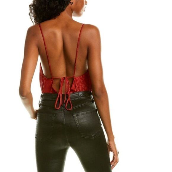 NWT Sage The Label Molly Burgundy Leopard Print Cowl Neck Backless Bodysuit - Picture 2 of 11